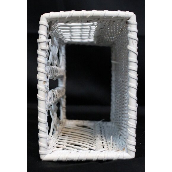 Vtg White Wicker Tissue Box Holder Kleenex Cover Woven Rattan Rectangle Boho - Picture 3 of 11